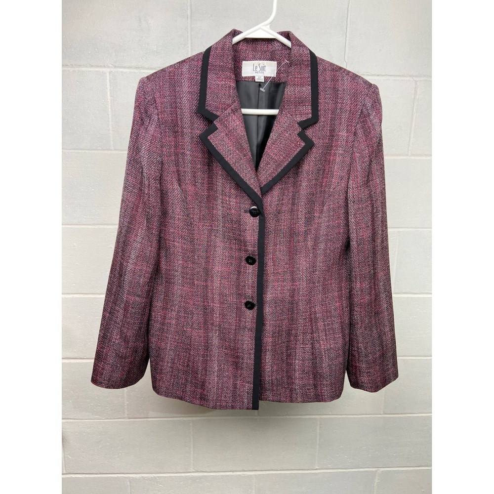 Le Suit Petite Blazer Black Trim Career Office Jacket Burgundy Size 12P
